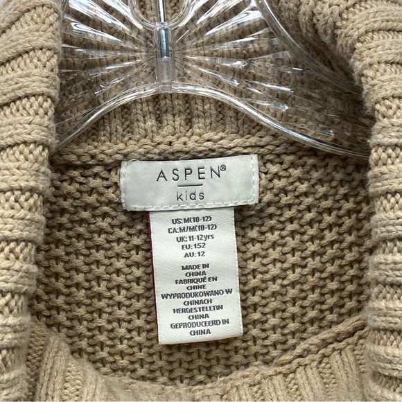 Aspen Kids Size M Tan Knit Turtleneck Poncho Sweater w/Buttons Faux Fur Trim - Picture 4 of 15